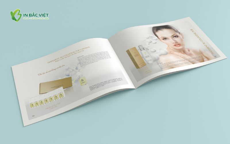 Mẫu Catalogue mỹ phẩm mở ngang giúp người xem dễ theo dõi thông tin sản phẩm