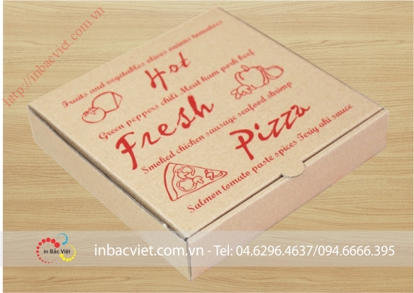 in vỏ hộp pizza trên chất liệu giấy kraft
