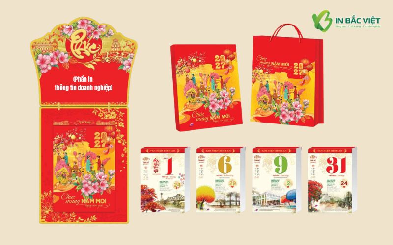 Bộ lịch Tết bloc siêu đại 20x30cm năm 2027 gồm khánh lịch, bloc ngày, hộp và túi
