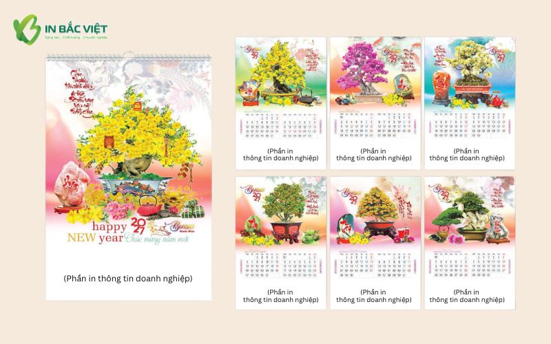In lịch lò xo 7 tờ kích thước 40x60cm giá tốt theo yêu cầu