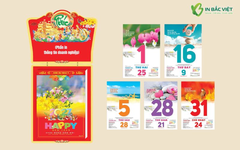 Lịch bloc treo tường gồm khánh lịch và bloc các tờ lịch ngày