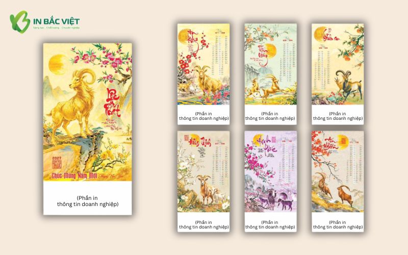 Mẫu lịch 7 tờ treo tường lò xo đẹp Xuân Đinh Mùi 2027