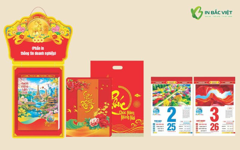 Mẫu lịch bloc siêu cực đại 29x42cm Xuân Đinh Mùi 2027 kèm khánh và bao bì