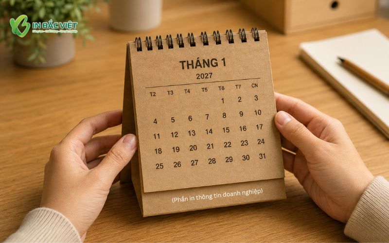 Lịch để bàn Tết 2027 in bằng giấy Kraft phong cách mộc độc đáo
