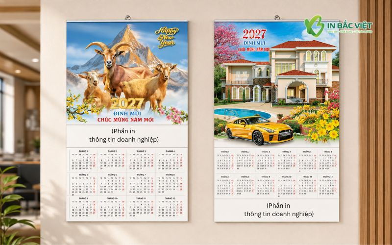 Bố cục thiết kế lịch treo tường 12 tháng đa dạng cho Tết 2027