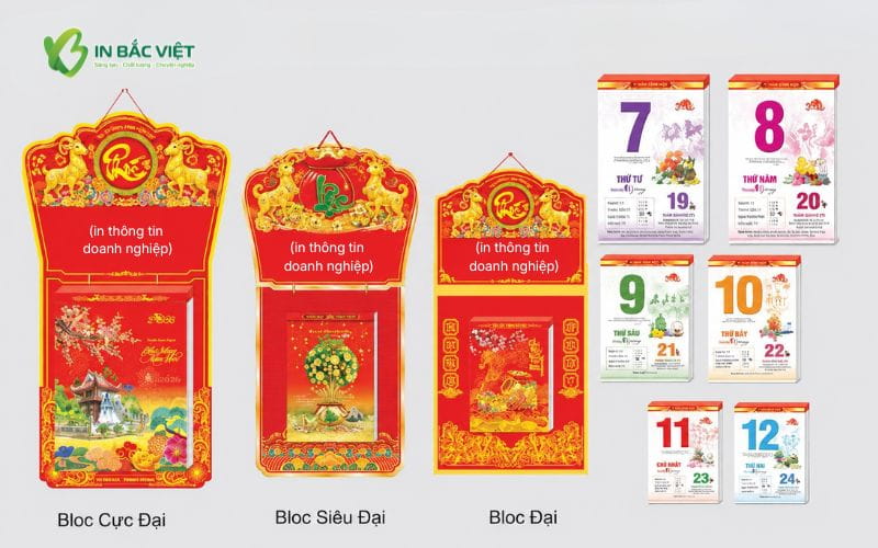 Các dòng lịch Bloc Tết 2027 phổ biến gồm Bloc Đại, Bloc Siêu Đại và Bloc Cực Đại