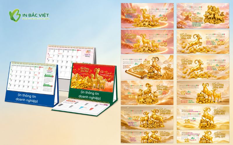 In lịch để bàn chữ A Xuân Đinh Mùi 2027 với thiết kế dê vàng dành cho doanh nghiệp
