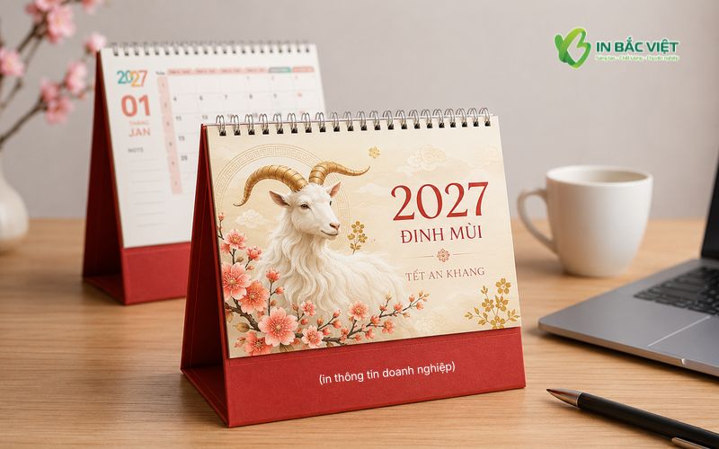 Mẫu lịch để bàn chữ A 2027 Đinh Mùi thiết kế và in tại In Bắc Việt