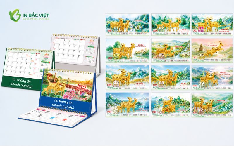 Lịch để bàn chữ A và chữ M chủ đề Tam Dương Khai Thái Tết Đinh Mùi 2027