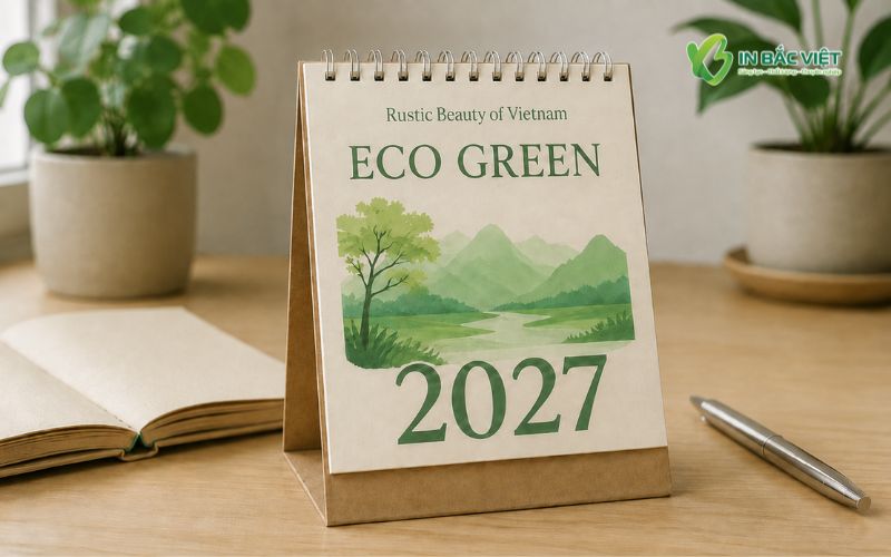 Lịch để bàn Eco Green 2027 thiết kế theo phong cách xanh gần gũi thiên nhiên