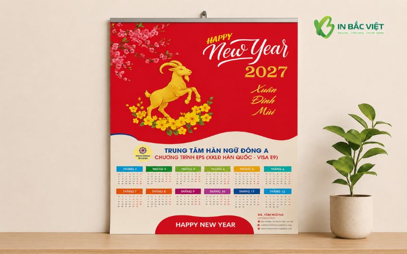 Lịch treo tường 1 tờ nẹp thiếc Đinh Mùi 2027