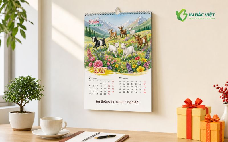Mẫu lịch treo tường lò xo 7 tờ chủ đề Xuân Đinh Mùi