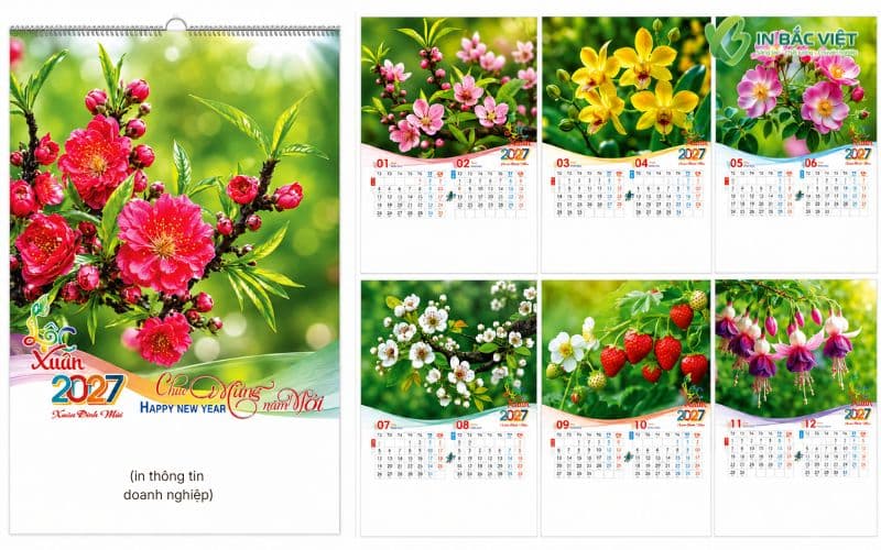 Lịch phôi sẵn 2027 chủ đề Sắc Xuân