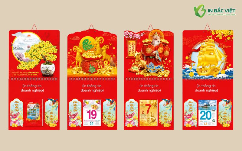 Mẫu lịch bìa lò xo giữa gắn Bloc Tết 2027 với nhiều thiết kế chủ đề tài lộc