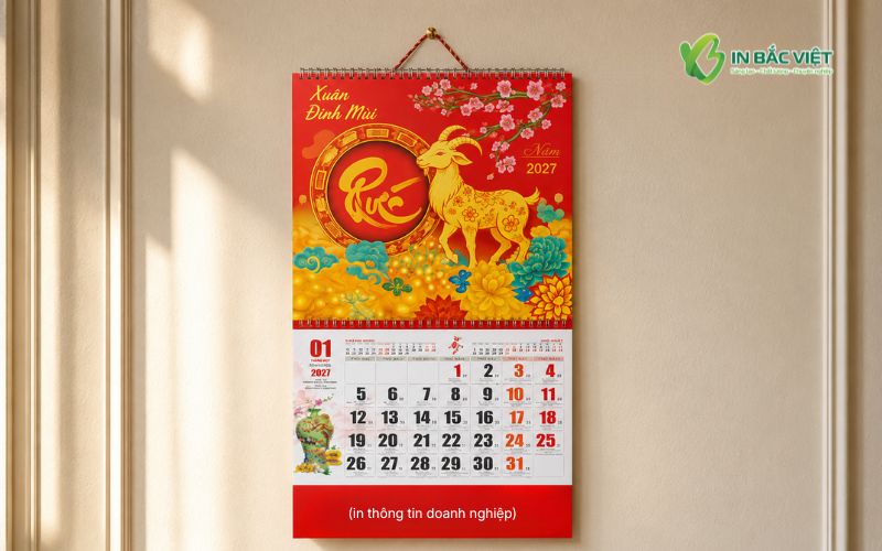 Mẫu lịch Tết 13 tờ lò xo giữa năm con Dê