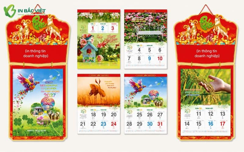 Mẫu lịch treo tường 52 tuần Tết Đinh Mùi thiết kế dành cho doanh nghiệp