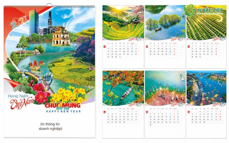 Mẫu lịch treo tường 7 tờ 2027 chủ đề Rạng Ngời Việt Nam với phong cảnh quê hương