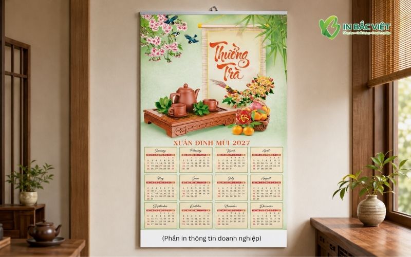 Mẫu lịch treo tường nẹp thiếc 12 tháng phong cách truyền thống