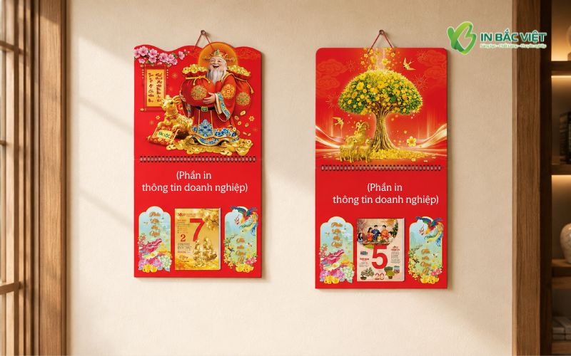 Mẫu lịch treo tường lò xo giữa gắn bloc đại Xuân Đinh Mùi 2027