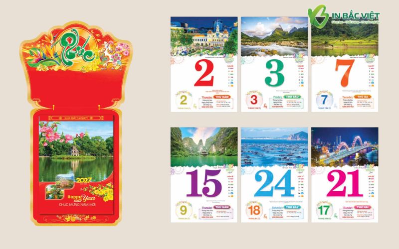 Mẫu lịch bloc siêu đại Xuân Đinh Mùi 2027 chủ đề phong cảnh
