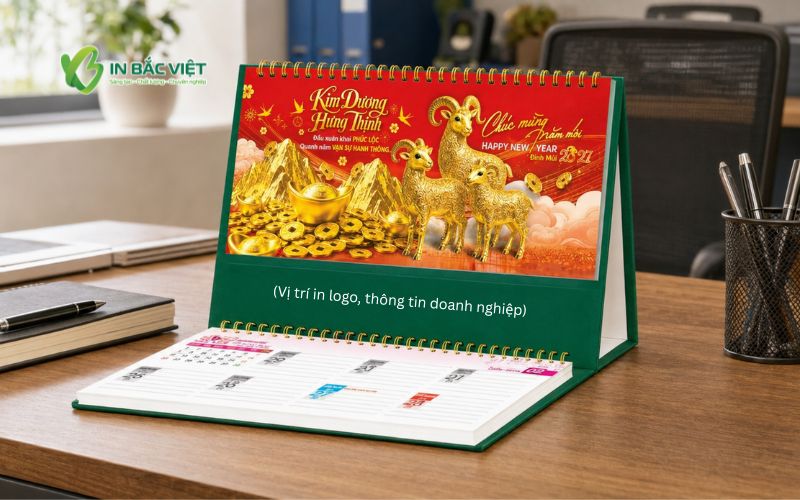 Mẫu lịch để bàn chữ M có phần note ghi chú và hai lò xo