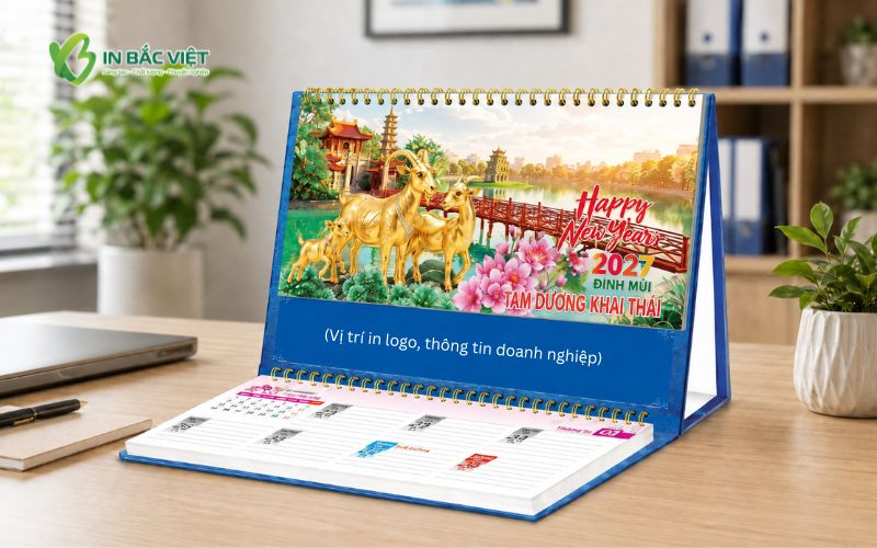 Lịch phôi chữ M có sẵn mẫu để in logo và thông tin doanh nghiệp