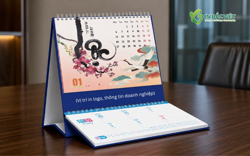 Mẫu lịch chữ M thiết kế sáng tạo với họa tiết thư pháp