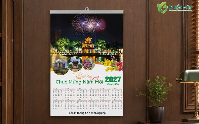 Lịch treo tường 1 tờ nẹp thiếc 2027 tiết kiệm chi phí cho doanh nghiệp