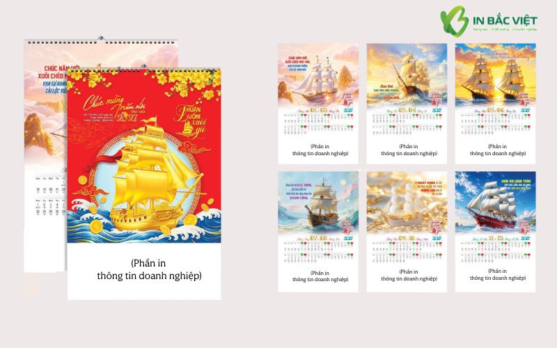 Mẫu lịch 7 tờ treo tường chủ đề Thuận Buồm Xuôi Gió Tết 2027
