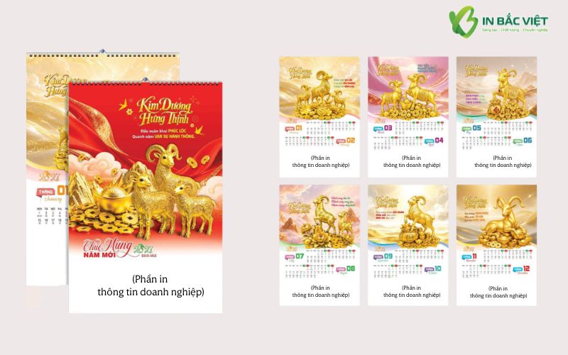 Lịch lò xo 7 tờ treo tường chủ đề Kim Dương Hưng Thịnh 2027
