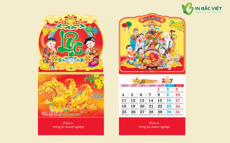 Mẫu lịch phôi sẵn 13 tờ lò xo giữa Tết 2027