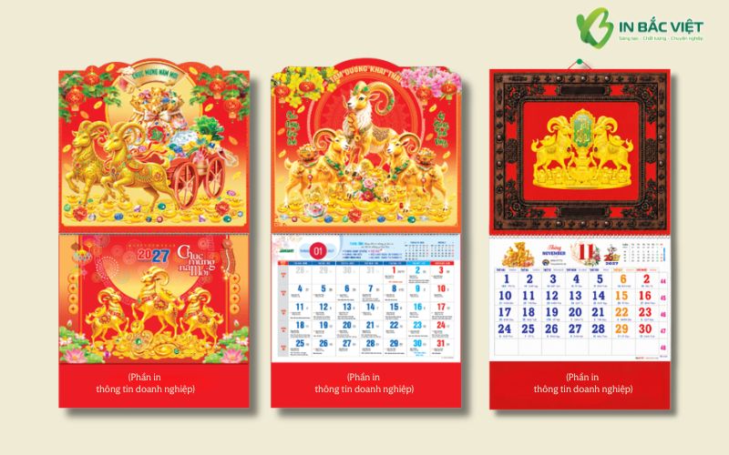 Lịch treo tường 13 tờ lò xo giữa bìa cứng và khung ngọc 2027