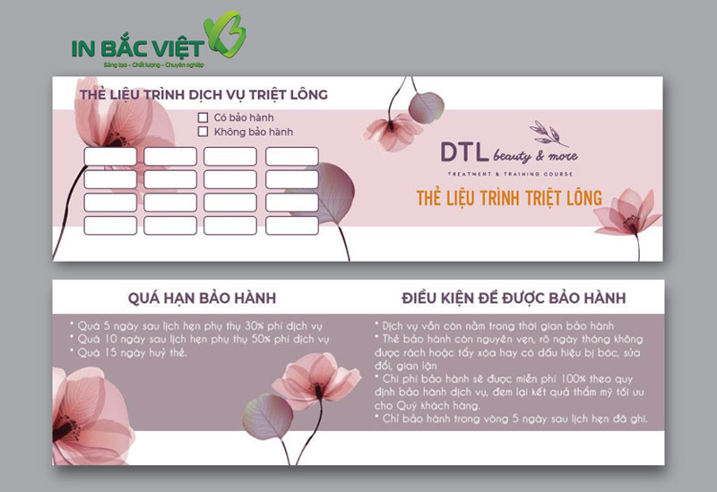 mẫu thẻ bảo hành dịch vụ triệt lông tại các spa