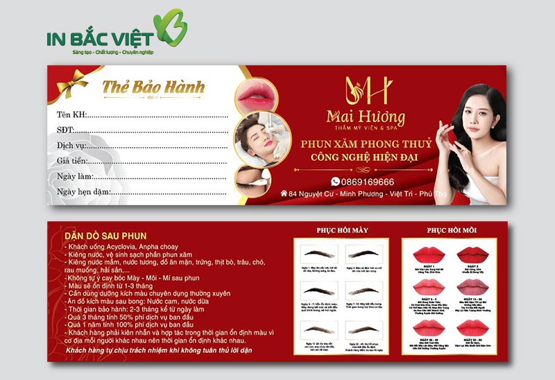 mẫu thể bảo hành dịch vụ phun xăm thẩm mỹ tại các spa