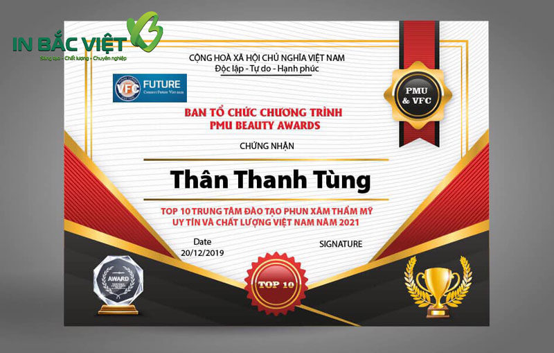 mẫu chứng nhận hoàn thành khóa học phun xăm thẩm mỹ