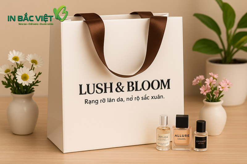 Túi giấy đựng nước hoa phủ UV cục bộ làm nổi chi tiết
