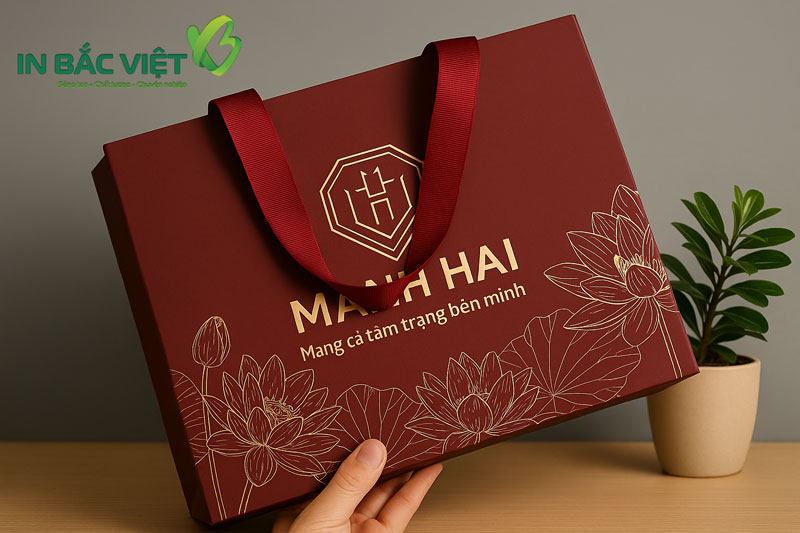 mẫu túi giấy đựng túi xách ép kim logo cửa hàng sang trọng