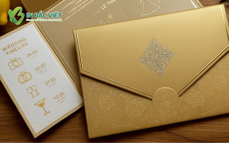 Thiệp cưới giấy mỹ thuật ánh trai kết hợp dập nổi họa tiết