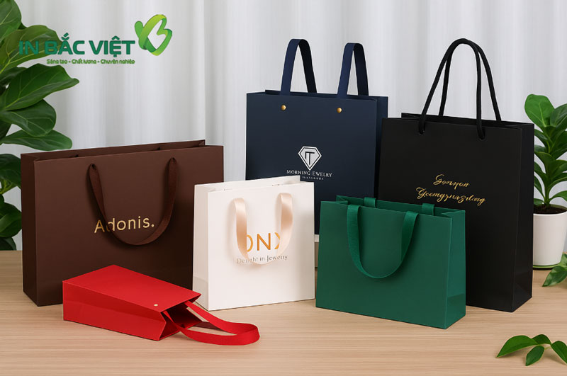 Túi giấy đựng túi xách in logo đơn giản mà vẫn đẹp và sang trọng