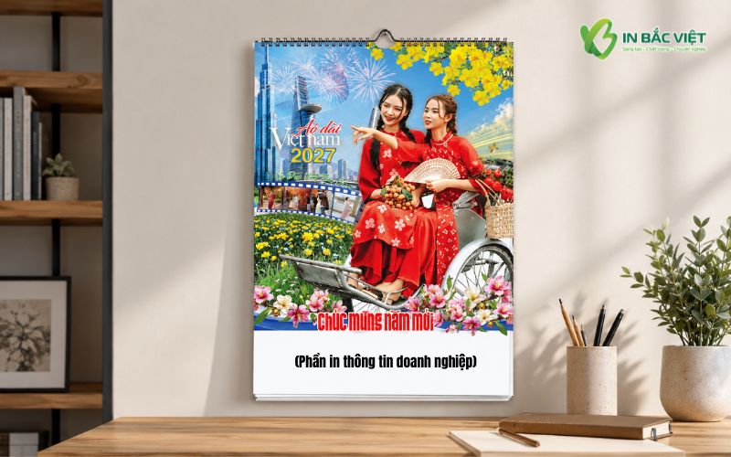 Lịch 13 tờ treo tường 2027 có phần in thông tin doanh nghiệp