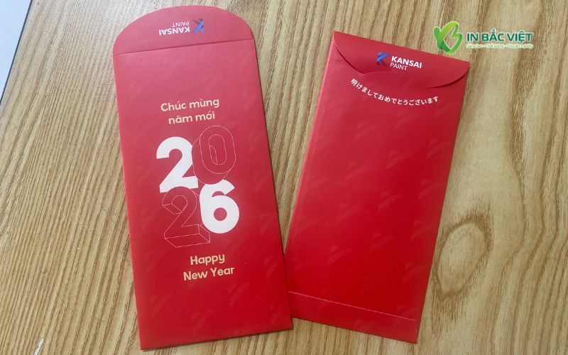 In lì xì logo doanh nghiệp tại vị trí nắp bao, logo chỉ hiển thị khi mở bao lì xì