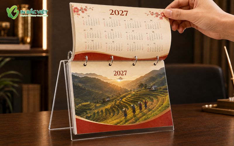 In lịch để bàn mica Tết 2027 theo yêu cầu tại Xưởng In Bắc Việt
