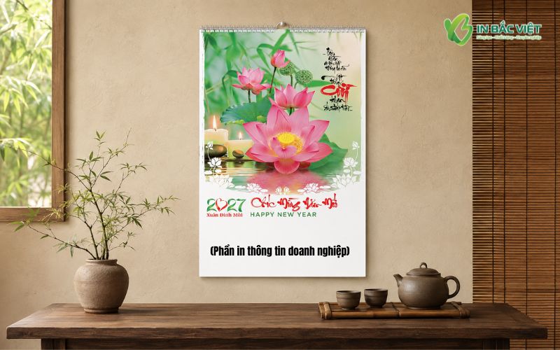 Lịch phôi 13 tờ chủ đề hoa lá mùa xuân với hình ảnh hoa sen