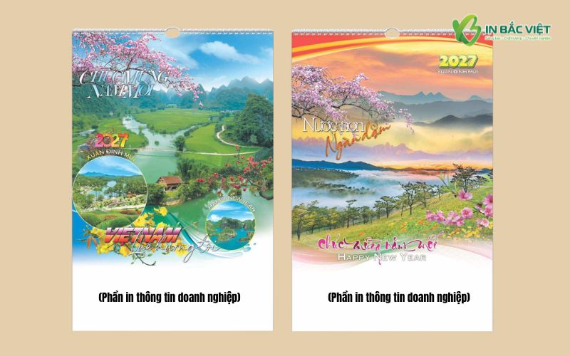 Mẫu lịch treo tường 13 tờ phôi sẵn Xuân Đinh Mùi 2027