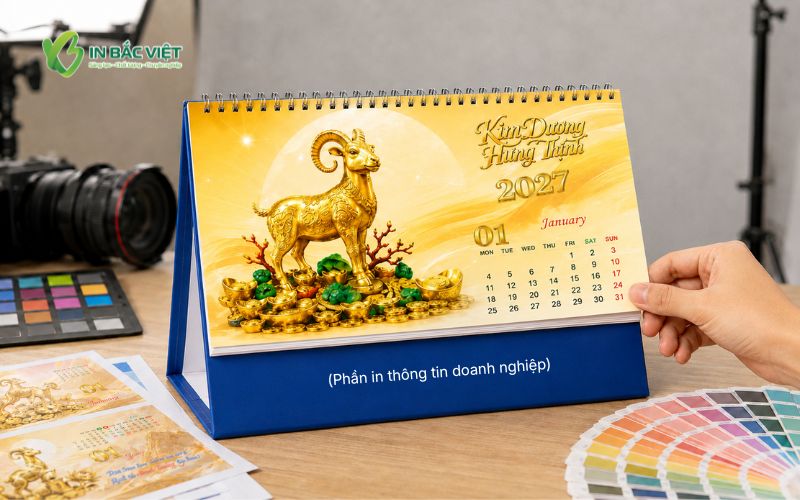 Mẫu lịch để bàn chữ A Xuân Đinh Mùi 2027 đẹp