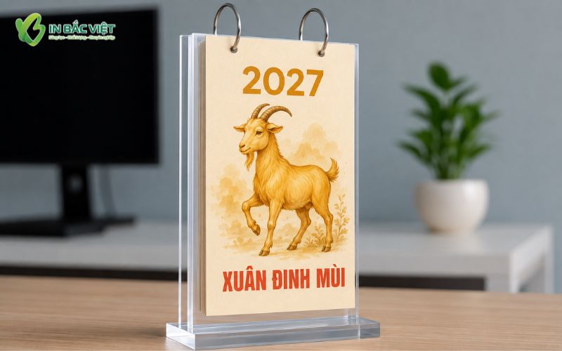 Mẫu lịch để bàn đế mica chữ T Xuân Đinh Mùi 2027