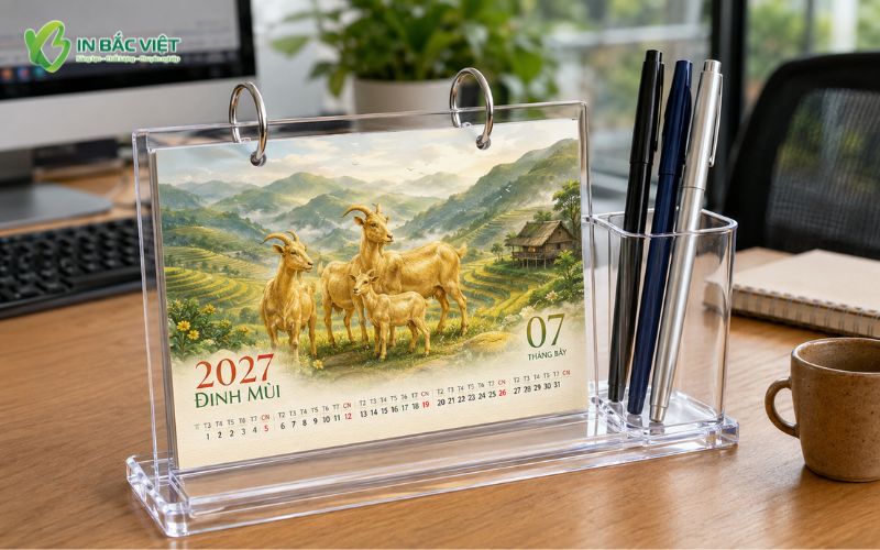 Mẫu lịch mica kèm ống đựng bút tiện lợi cho dân văn phòng