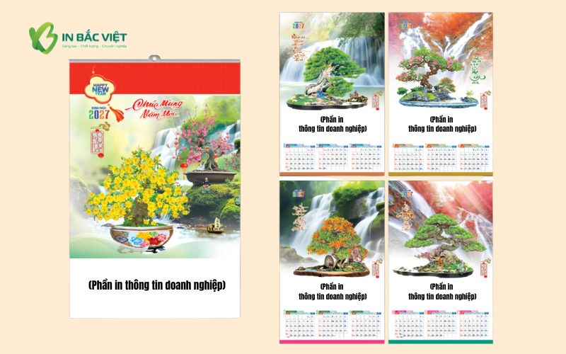 Mẫu lịch treo tường 5 tờ chủ đề cây cảnh Bonsai 2027