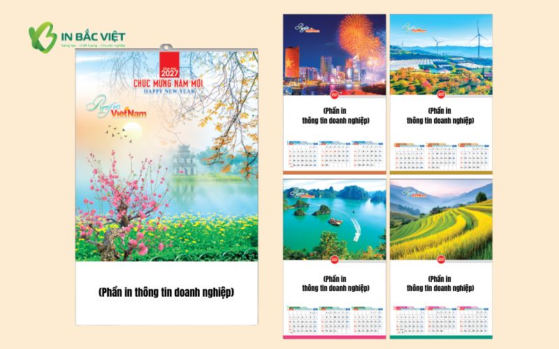 Mẫu lịch treo tường 5 tờ nẹp thiếc Tết Đinh Mùi 2027