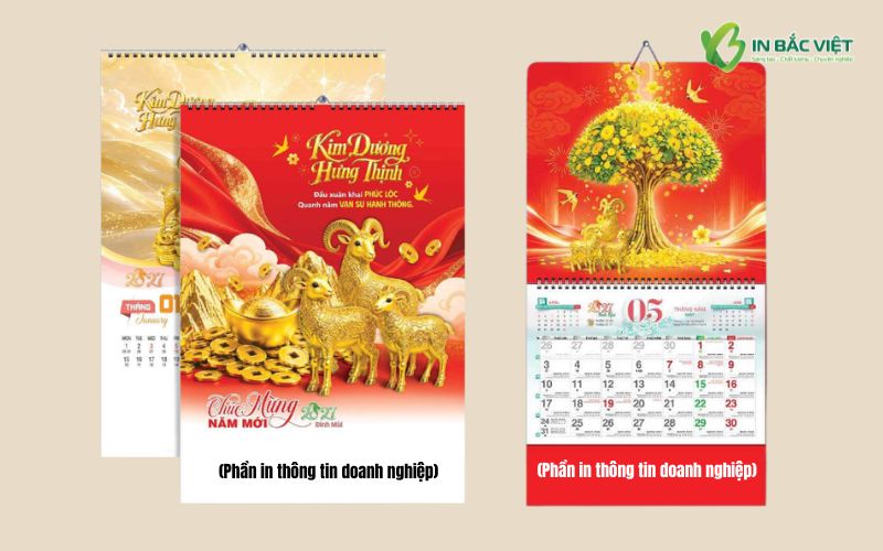 Phân loại lịch treo tường 13 tờ gồm lò xo đỉnh và lò xo giữa bìa cứng